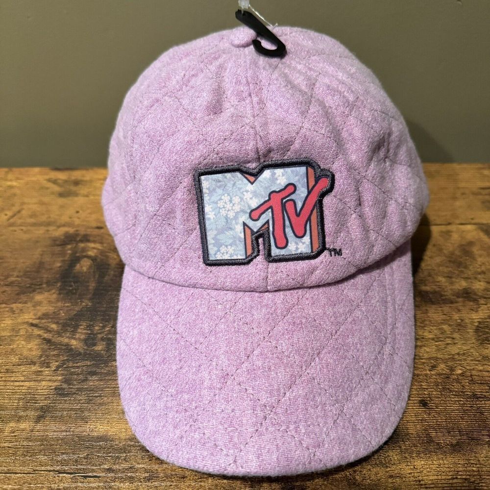MTV Cap Hat Womens Purple Quilted Diamond Pattern Wool Blend Adjustable